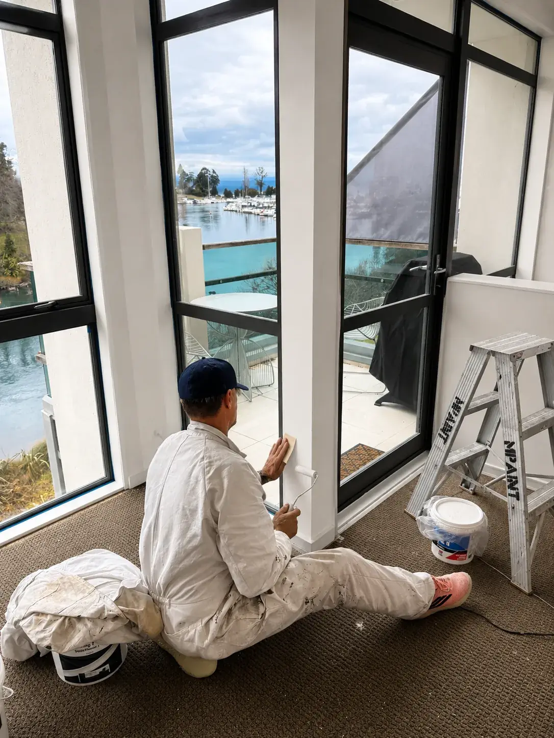 Marcel working a window jamb by hand